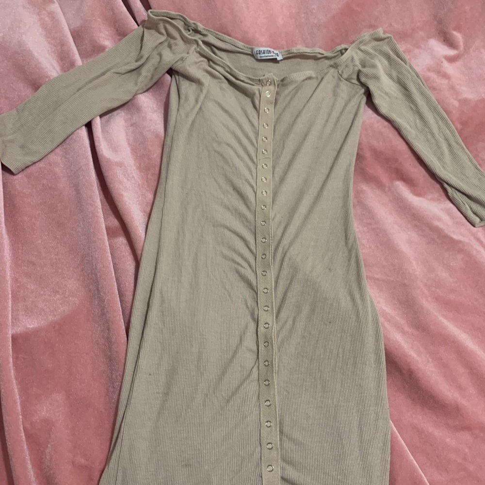 HOST PICK Fashion Nova Tan Button Up dress - Picture 7 of 8